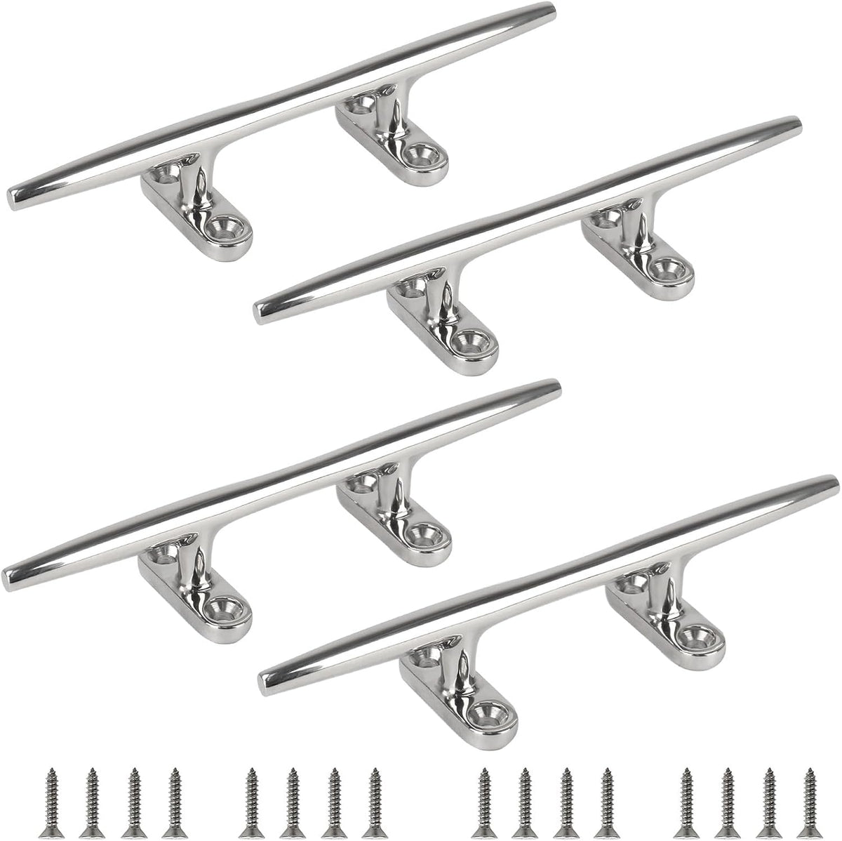 OULEME 4" 5" 6" 8" Boat Cleat, 316 Stainless Steel Open Base Dock Cleat, Marine Grade Rope Cleat with Fasteners for Deck Mooring and Nautical Decor, 2-Pack/4-Pack