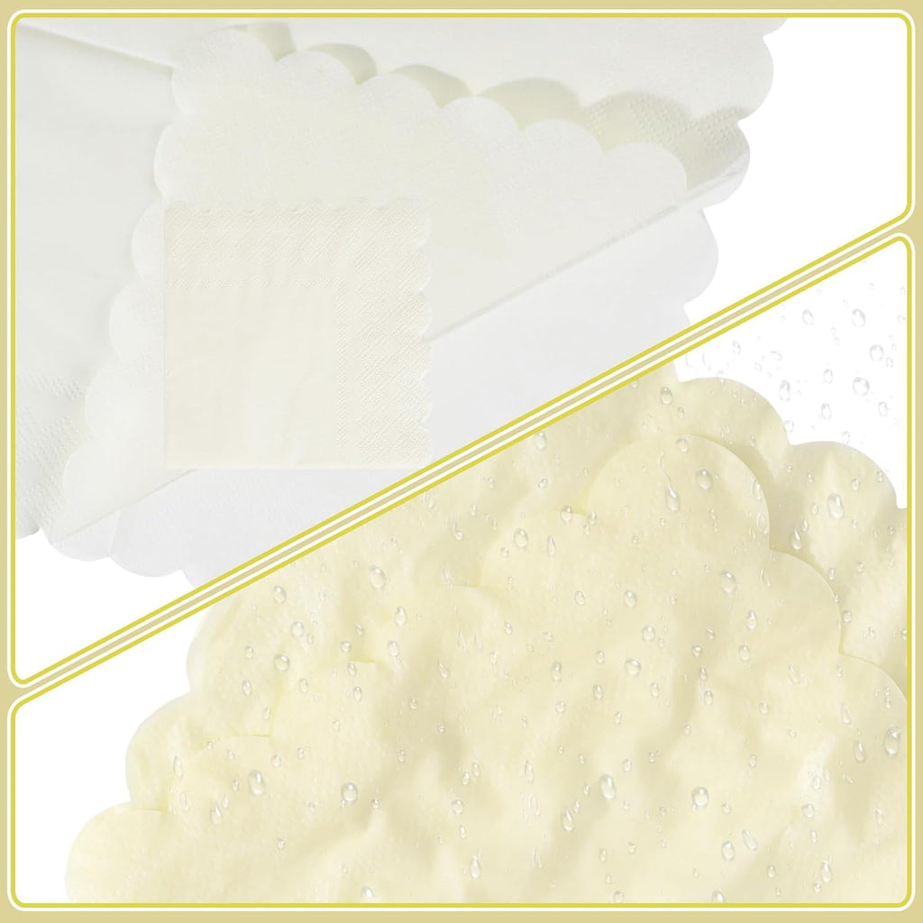 120 Pcs Cocktail Napkins Scalloped Ivory Paper Napkins