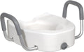Premium Plastic Raised Toilet Seat with Lock and Padded Armrests, Elongated, Pack of 1