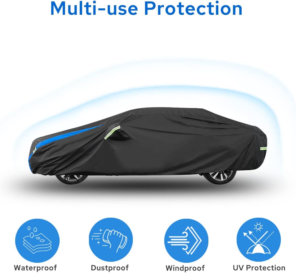 Car Cover Waterproof All Weather for Automobiles, Outdoor Heavy Duty Full Exterior Covers for Sedan(194"-208")