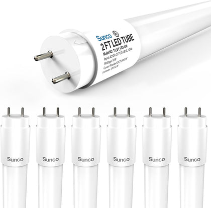 Sunco 6 Pack 2 Foot T8 LED Tube Light Bulbs, 10W, 5000K, Ballast Bypass