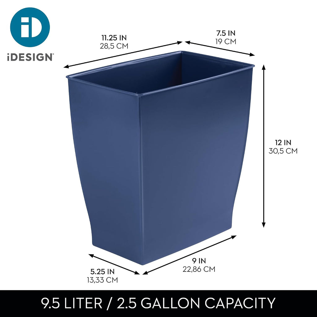 Small Plastic Bathroom Trash Can, Navy Blue | Slim Rectangle