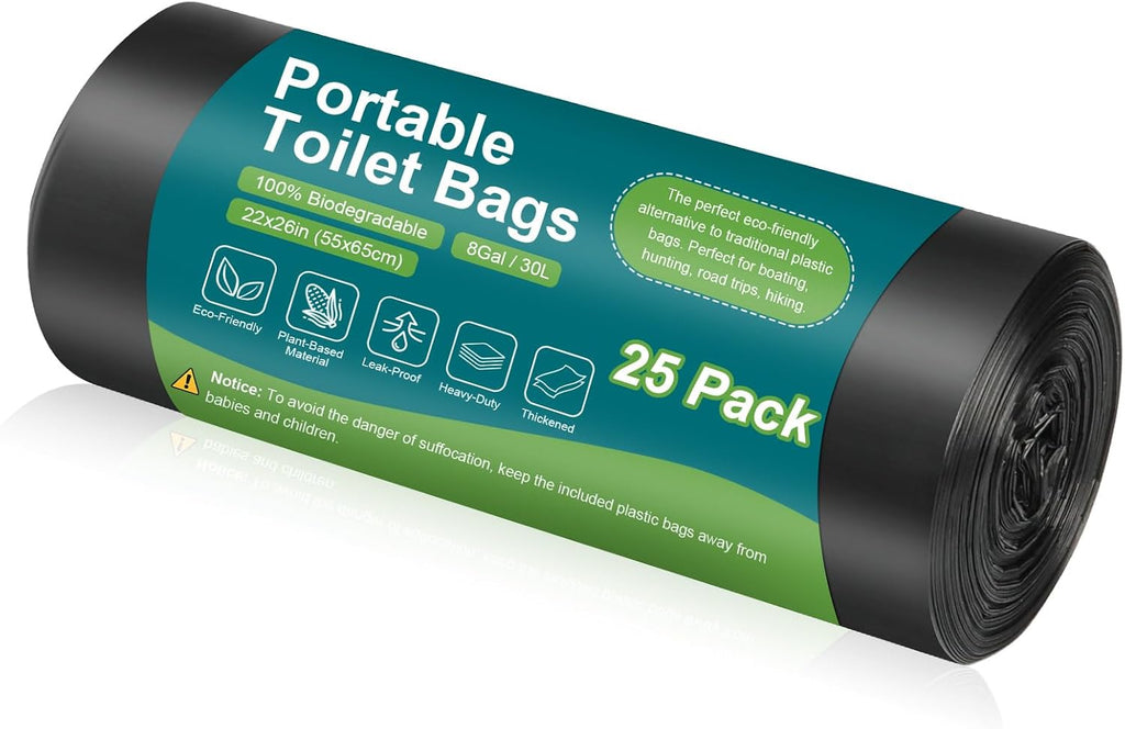100 Portable Toilet Bags, Drawstring Biodegradable Camping Potty Bags 8 Gallon Waste Bags for 5-8 Gallon Bucket