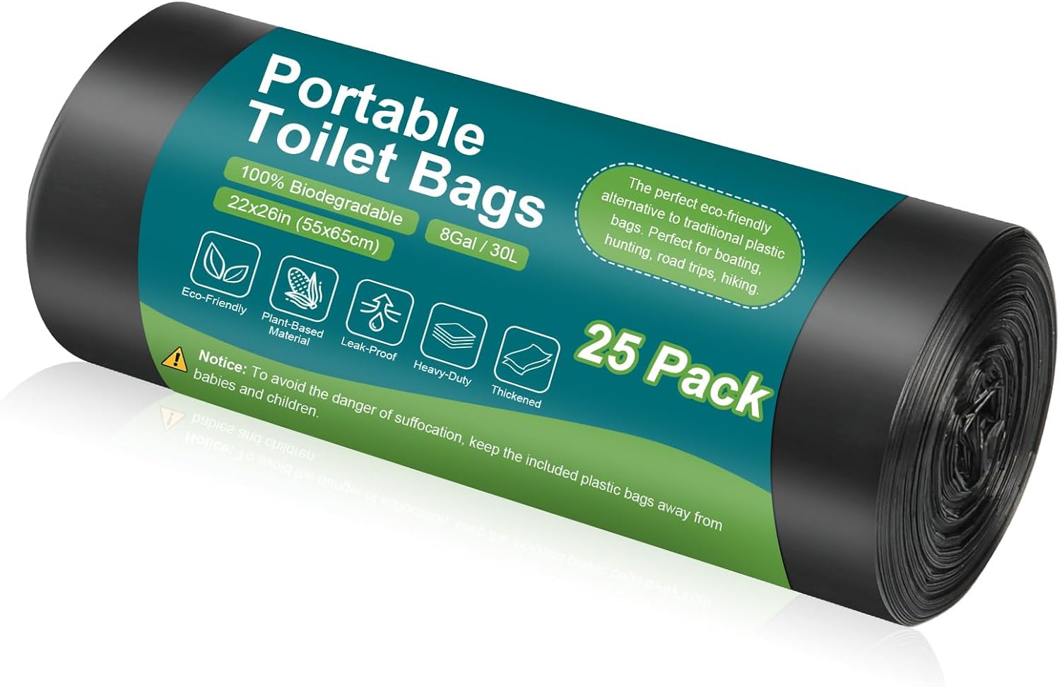 100 Portable Toilet Bags, Drawstring Biodegradable Camping Potty Bags 8 Gallon Waste Bags for 5-8 Gallon Bucket