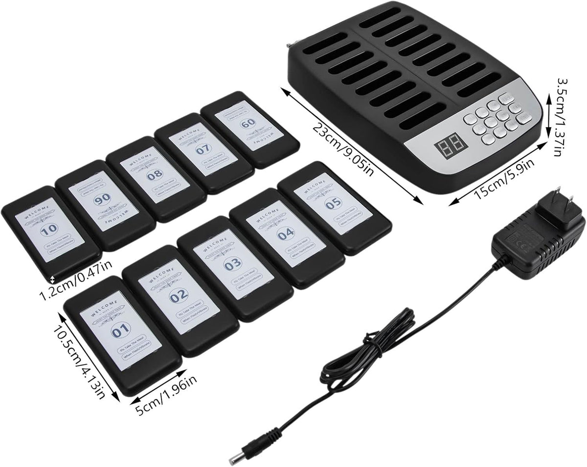 Restaurant Pager System, Wireless Guest Customer Service Calling System, 10 Pagers and 16 Charging Slots, Buzzer