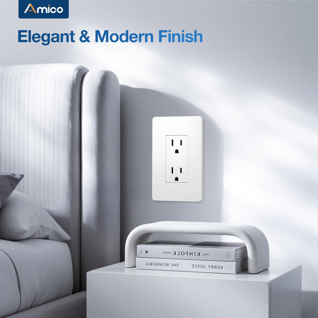Amico 30 Pack 15 Amp Wall Outlets with Screwless Wall Plates