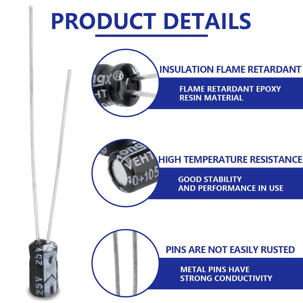 50 Pcs Electrolytic Capacitor 4.7uF 25V Aluminum Radial Electrolytic Capacitors