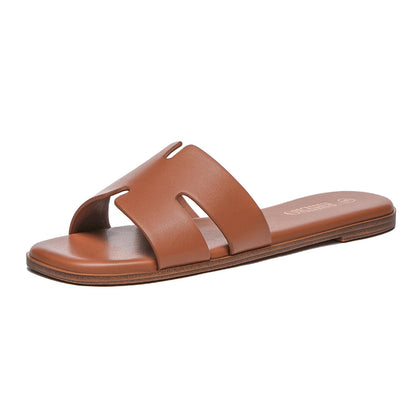 Brown Sandals for Women Dressy Comfortable Slip On Flat Slides 7.5