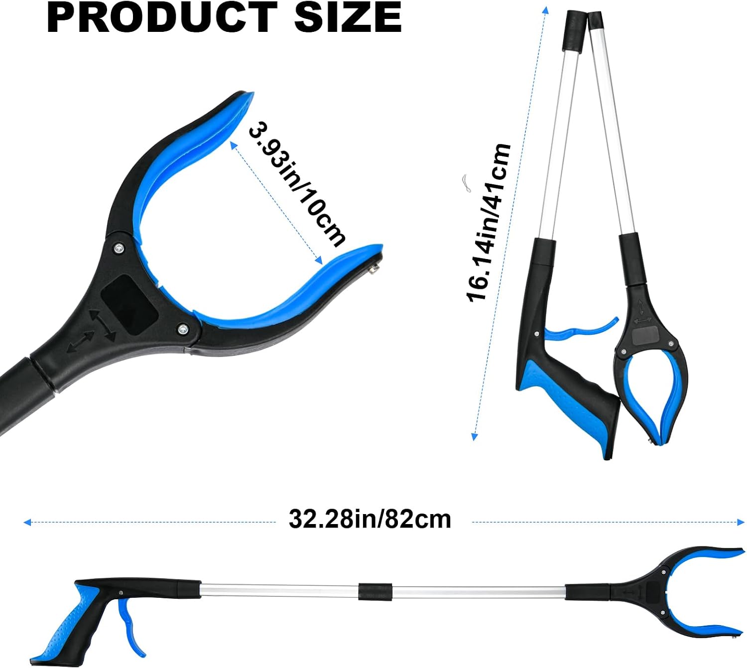 6-Pack 32" Grabber Reacher Tool, 360° Rotating Head, Wide Jaw, Foldable Reacher Grabber Pickup Tool,Anti-Slip
