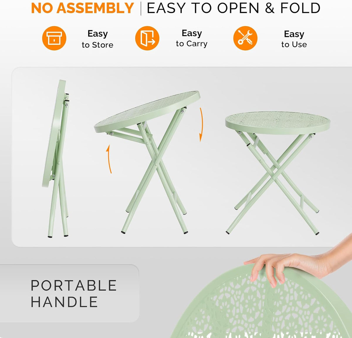 Outdoor Folding Side Table with Chic Hollow Pattern and Durable, Rust-Resistant Coated Iron Patio Bistro Table