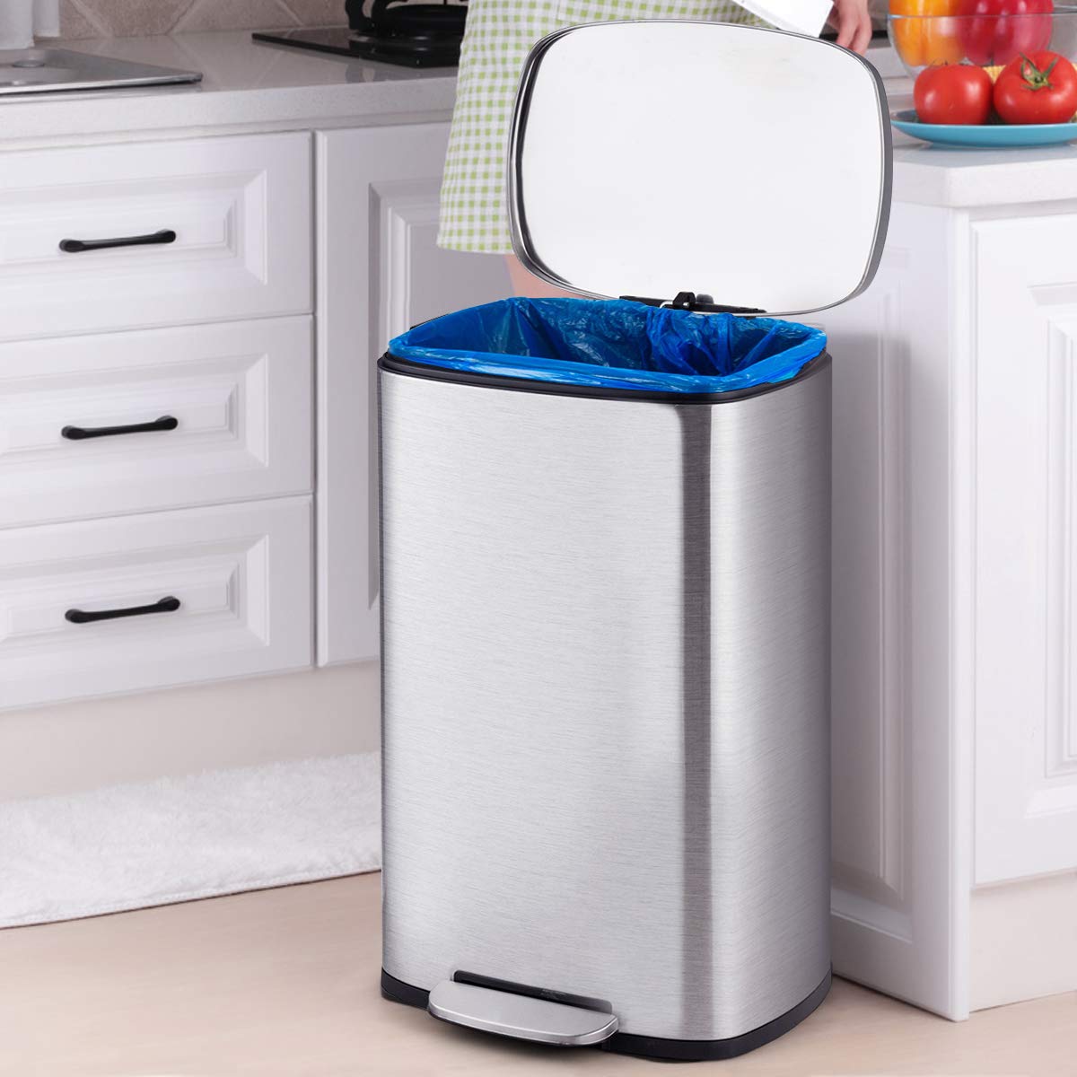 13.2 Gallon/ 50 L Kitchen Trash Can, Anti-Fingerprint Touchless Waste Bin with Soft-Closing & Stay Open, Step-On