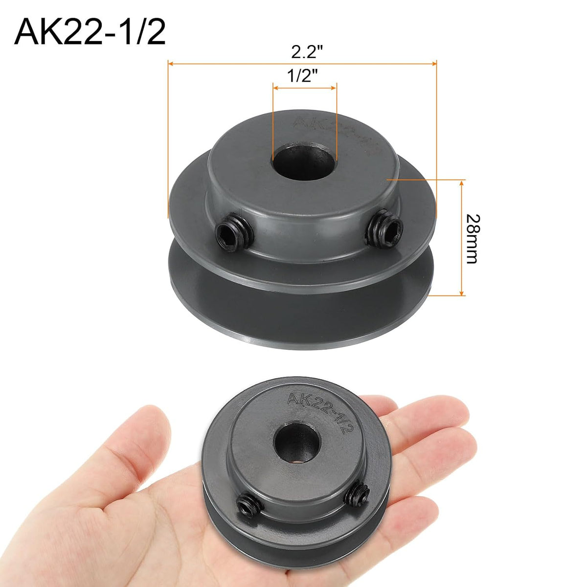 uxcell AK22-1/2 V-Belt Sheave 1/2" Bore, 2.2" OD, Single Groove Web Sheave