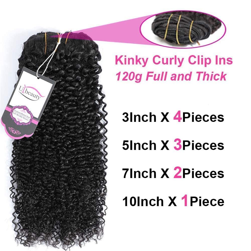 Kinky Curly Clip In Hair Extensions for Black Women Human Hair, Urbeauty Curly Hair Extensions Clip in Human Hair for