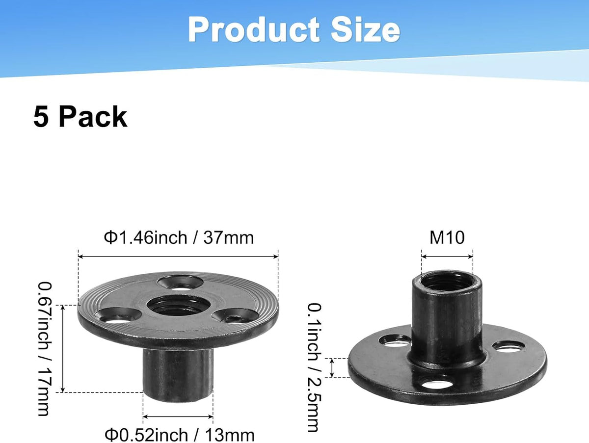 M METERXITY 5-Pack M10x17mm T-Nuts Zinc Plated Carbon Steel Tee Nut Black