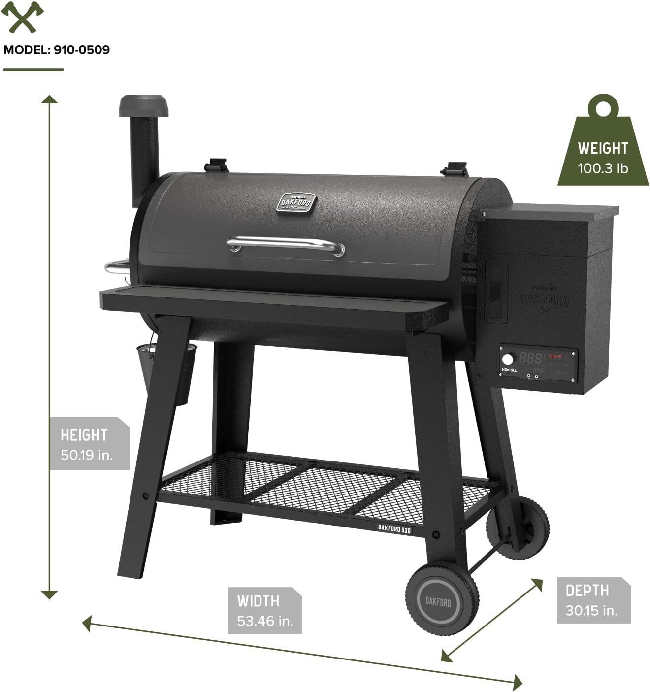 Oakford 930 Wood Pellet Smoker Grill with I-Site View Indicator & Smart App
