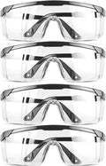Safety GlassesClear Anti-Fog Goggles Over-Spec Glasses Protective Eye Wear Industrial Approved Wide-Vision（4 PACK）