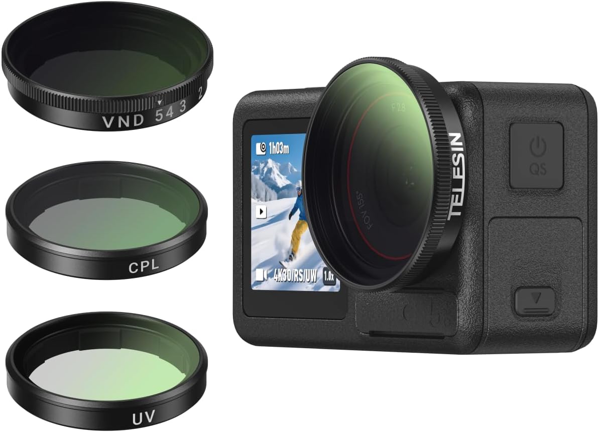 Filters Set for DJI Osmo Action 5 Pro/4/3 Xtra Edge/Xtra Edge Pro, VND 2-32 Variable ND Filter, CPL Polarizer & UV