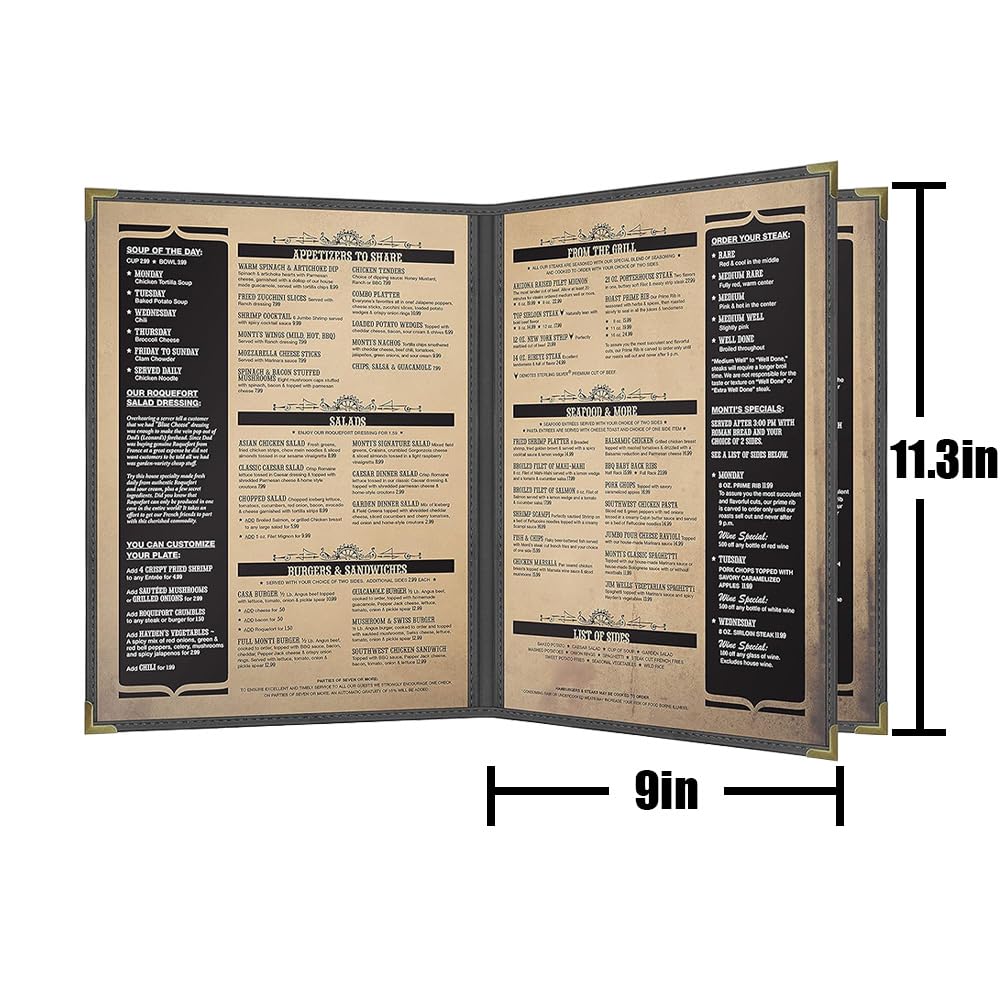 Pajco Style Restaurant Menu Covers – Pack of 10, Side-Loading Booklet Menu Holders, Single Stitched Edge, Clear Vinyl