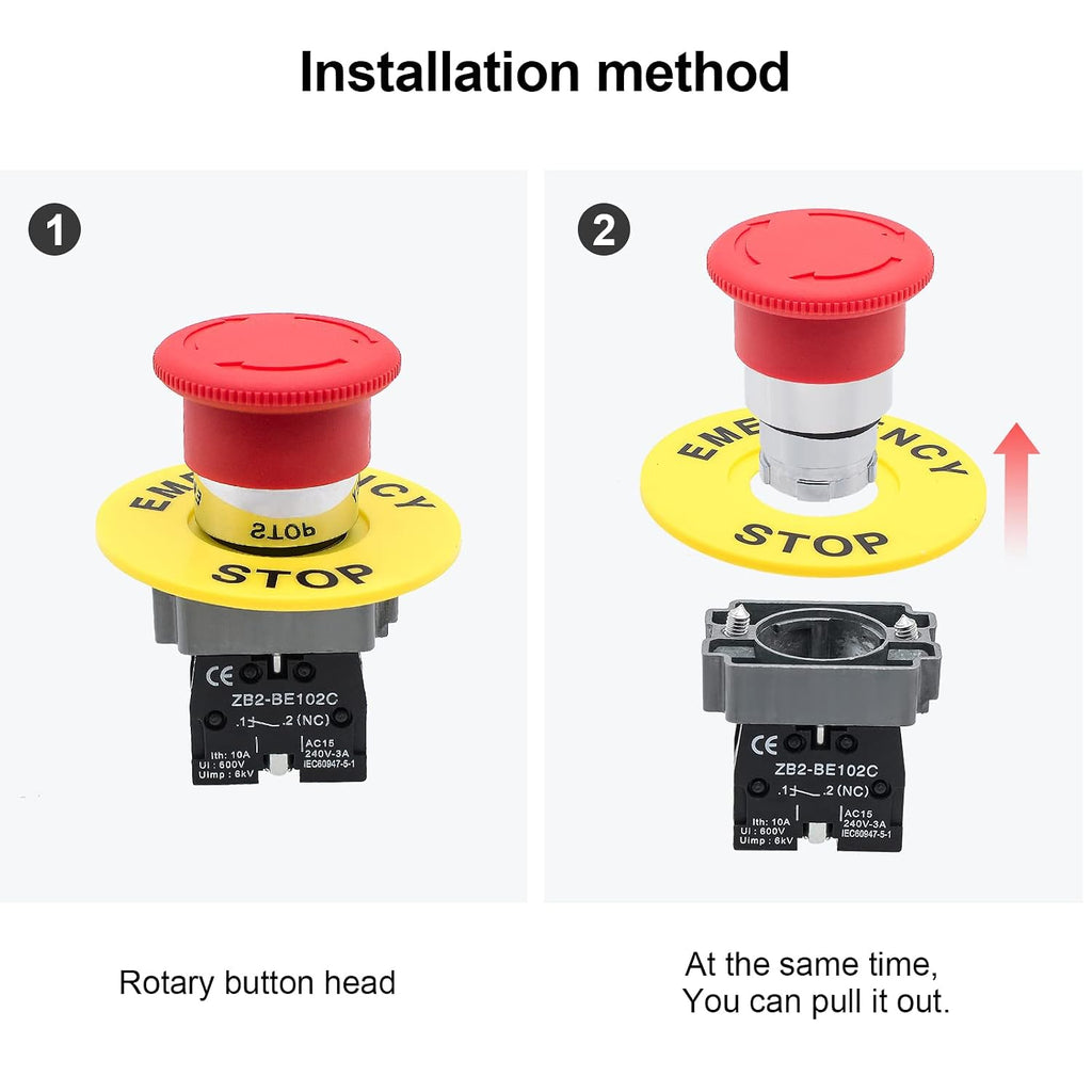 1Pack Red Mushroom Head Emergency Stop Push Button Switch Press