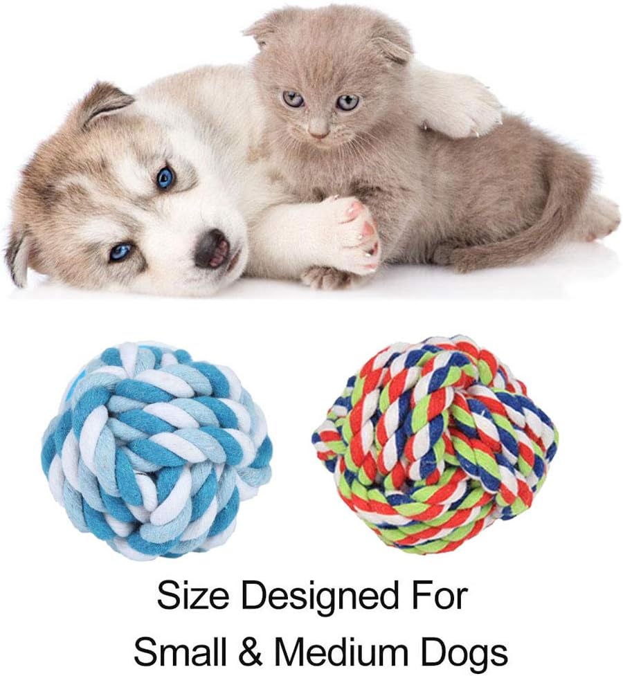 Dog Rope Ball 2Pack - Medium Breeds Knot Ball Rope Toys for Puppies to Medium Dogs, Teething Chewing, Tug and Boredom