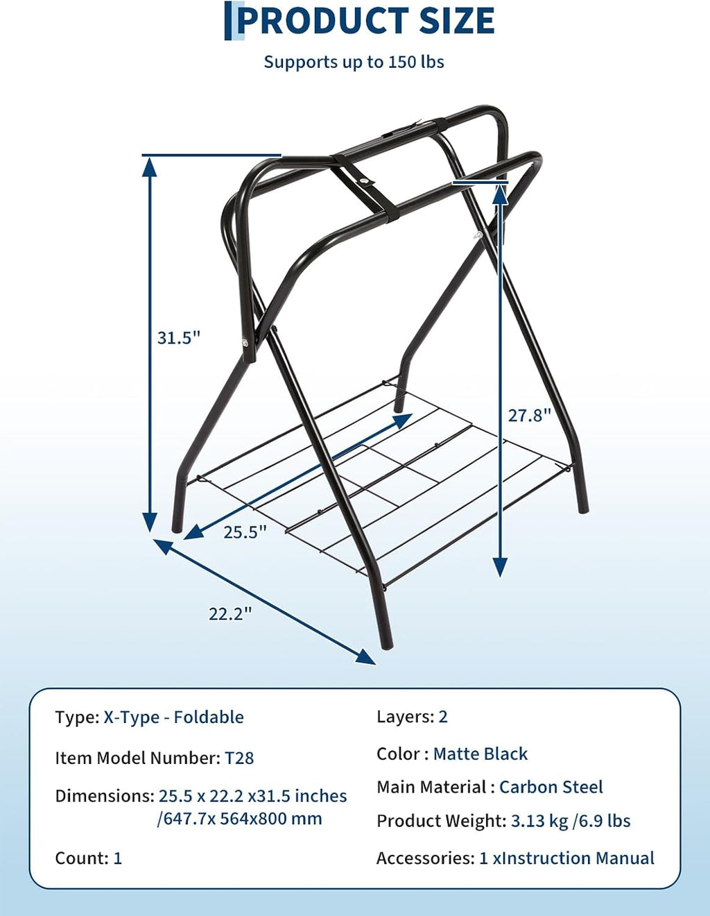 Foldable Saddle Rack with Storage Shelf for Horse Stable Equipment, Portable Folding Horse Saddle Stand for English &