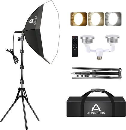 Softbox Photography Lighting Kit,22"X22" Soft Box Lighting Set with Double 85W 3000-7500K LED Bulbs，Photo Studio