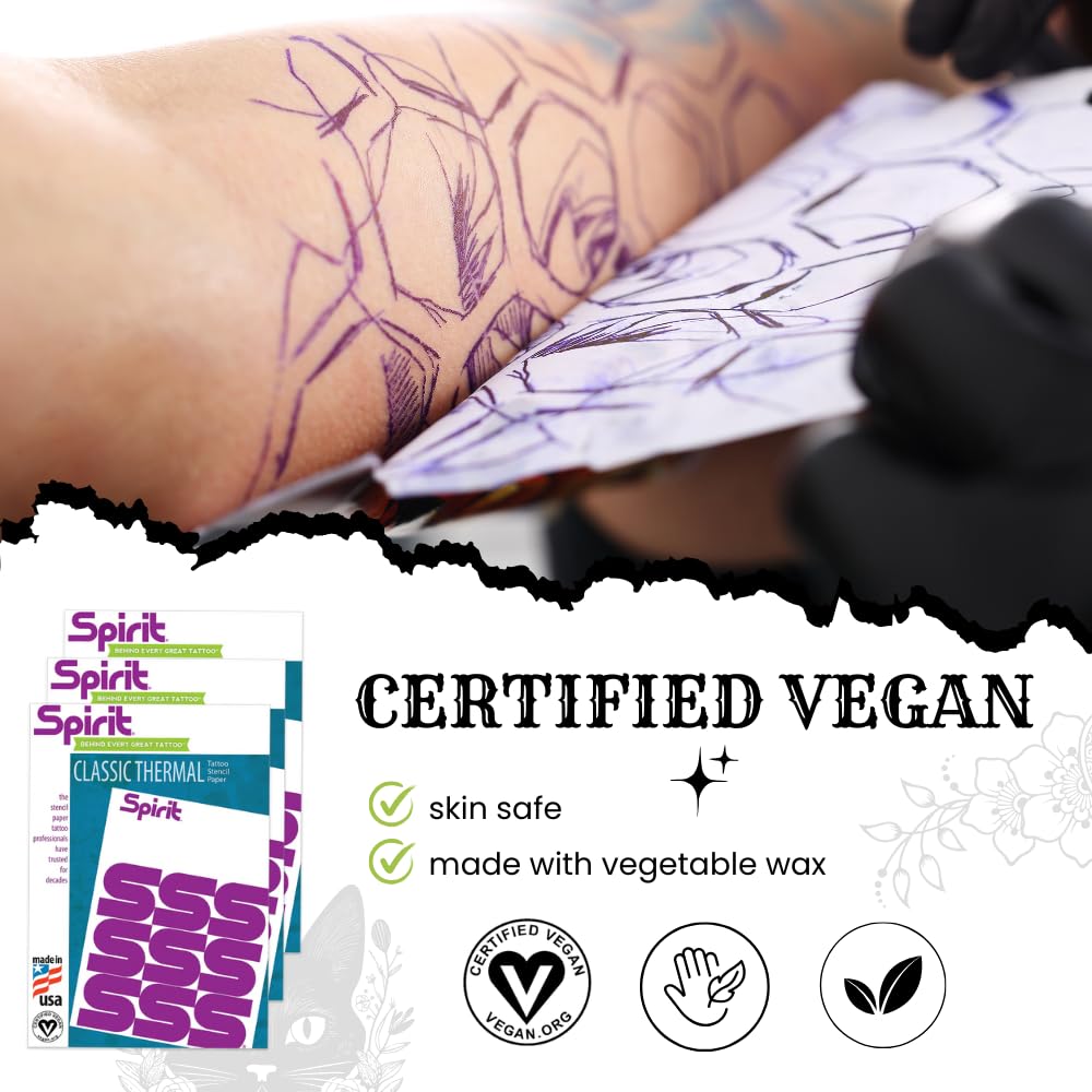 Classic Thermal Tattoo Stencil Transfer Paper, 8.5" X 14" - 100 Sheets, Certified Vegan, Proudly Made in The USA