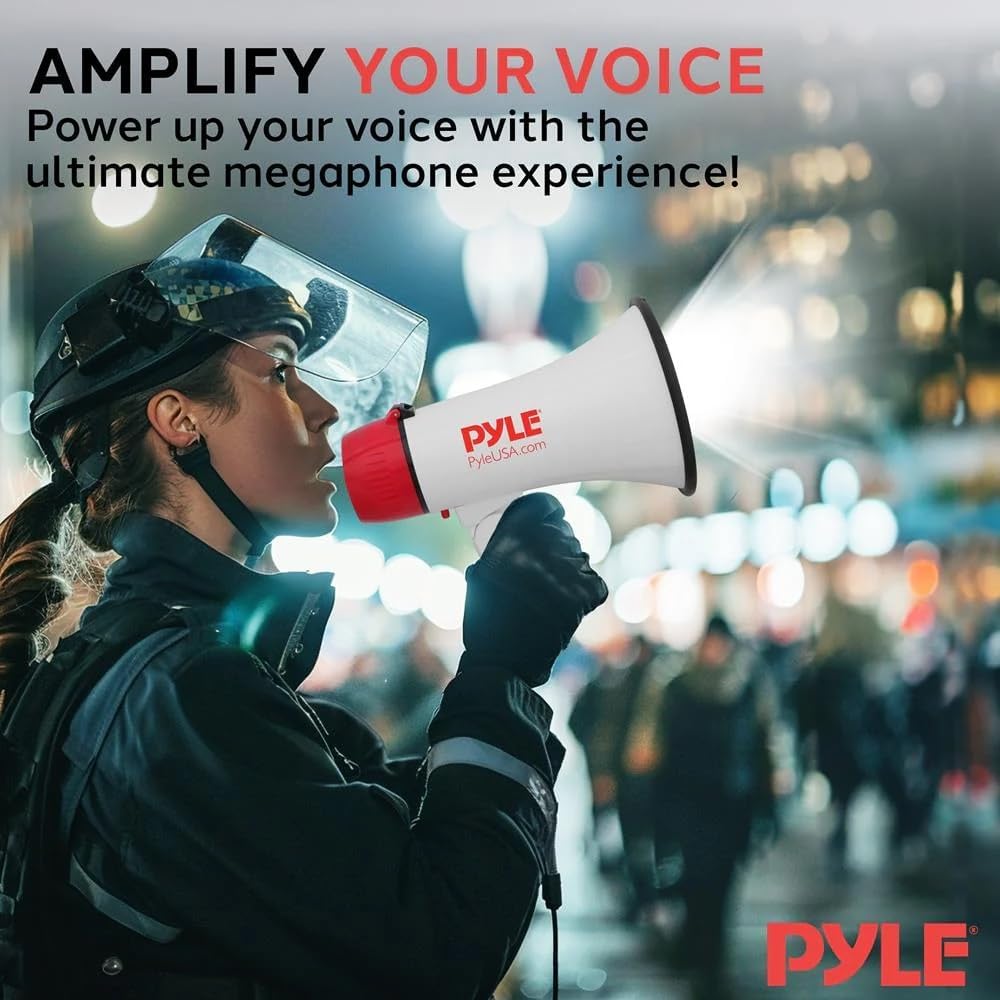 30W Megaphone Bullhorn with Built-in Siren, LED Lights, Adjustable Volume Control, 800-Yard Range, Lightweight &