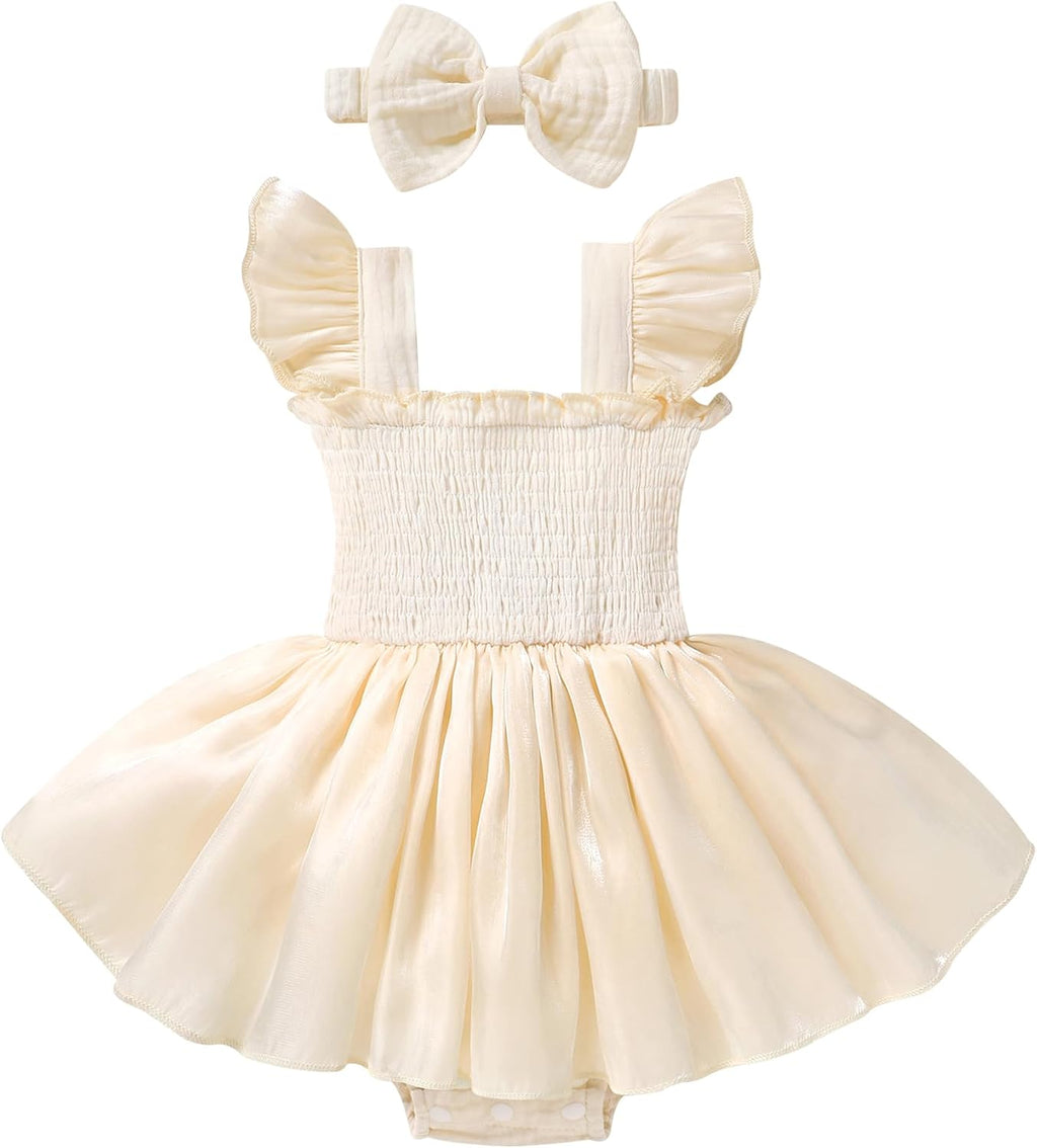 Baby Girl Tulle Romper Dress Infant Sleeveless Ruffle Bodysuit Tutu Skirt Toddler Summer Clothes with Headband