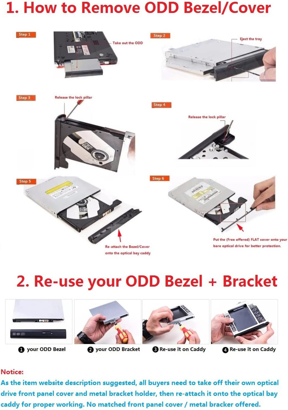 DY-tech 2nd HDD SSD Hard Drive Caddy Frame Tray for Lenovo IdeaPad Y410PT Y410P Y400 Y410 Y500 P500