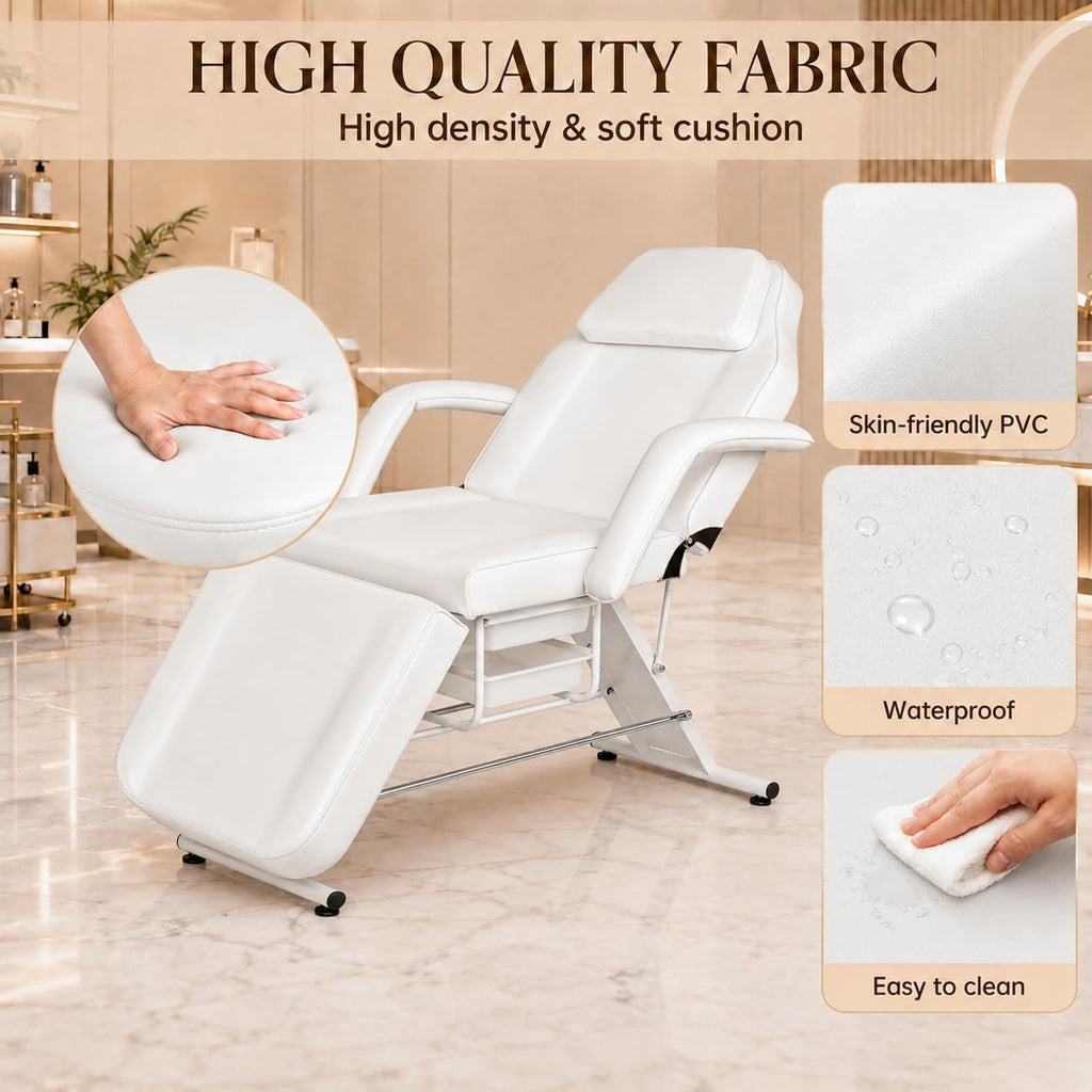78” x 24” Tattoo Chair, Reclining Facial Bed Esthetician Chair, Waterproof 3-Section Lash Bed Massage Table with with