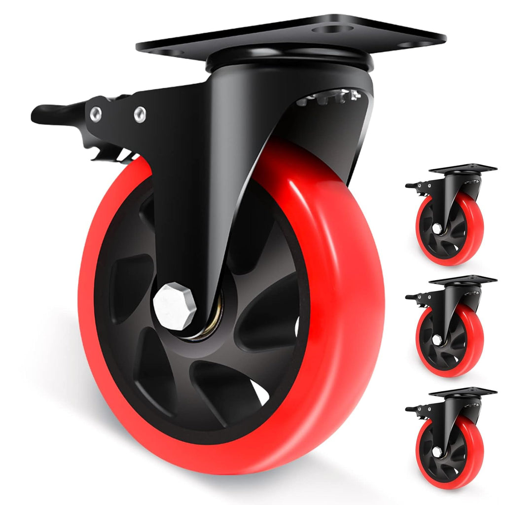 Swivel Caster Wheel for Cart, 5 Inch Industrial Casters Set of 4 - Heavy Duty Top Plate Casters with Brake 2200 Lbs