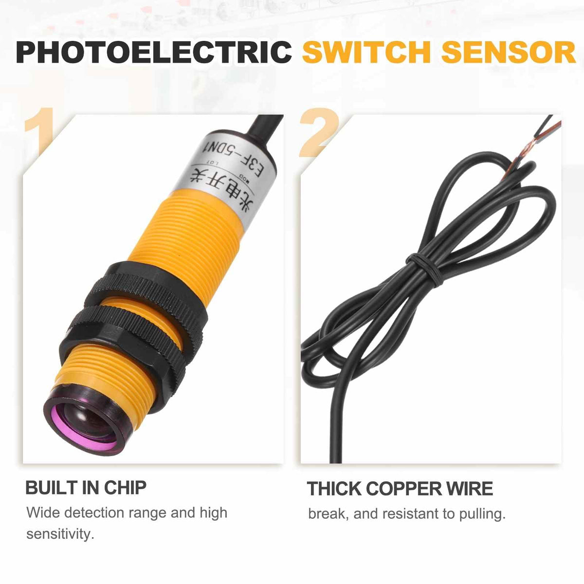 MECCANIXITY 2Pcs E3F-5DN1/5L Photoelectric Sensor Detection Distance 5M