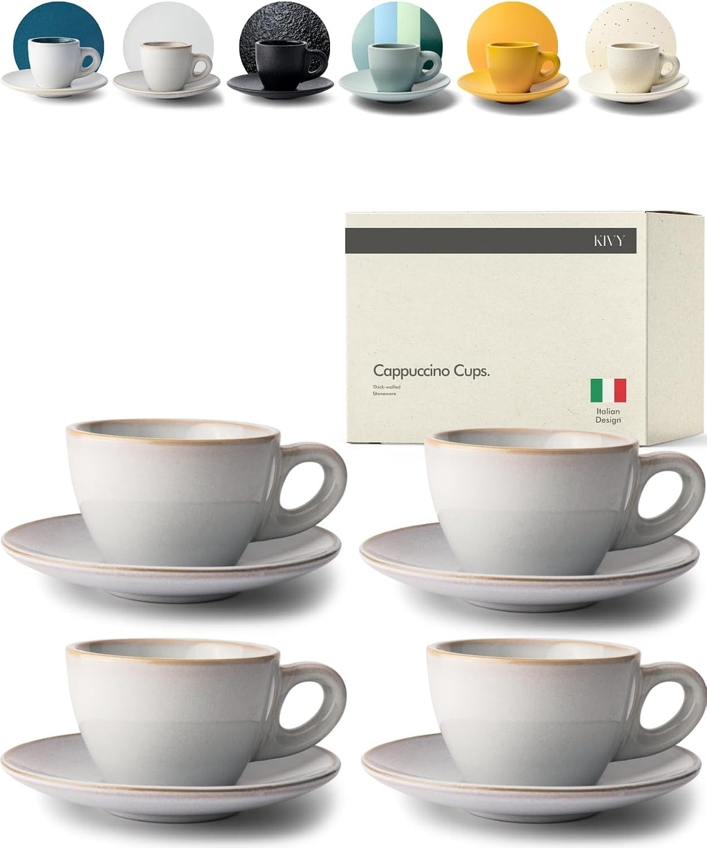 Cappuccino Cups set - 4x 8oz - Thick-walled stoneware cappuccino cup