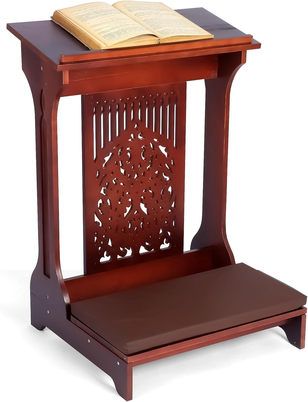 Tree of Life Church Prayer Bench Stool Wooden Padded Kneeler with Shelf and Cushion Prayer Kneeler for Home Church