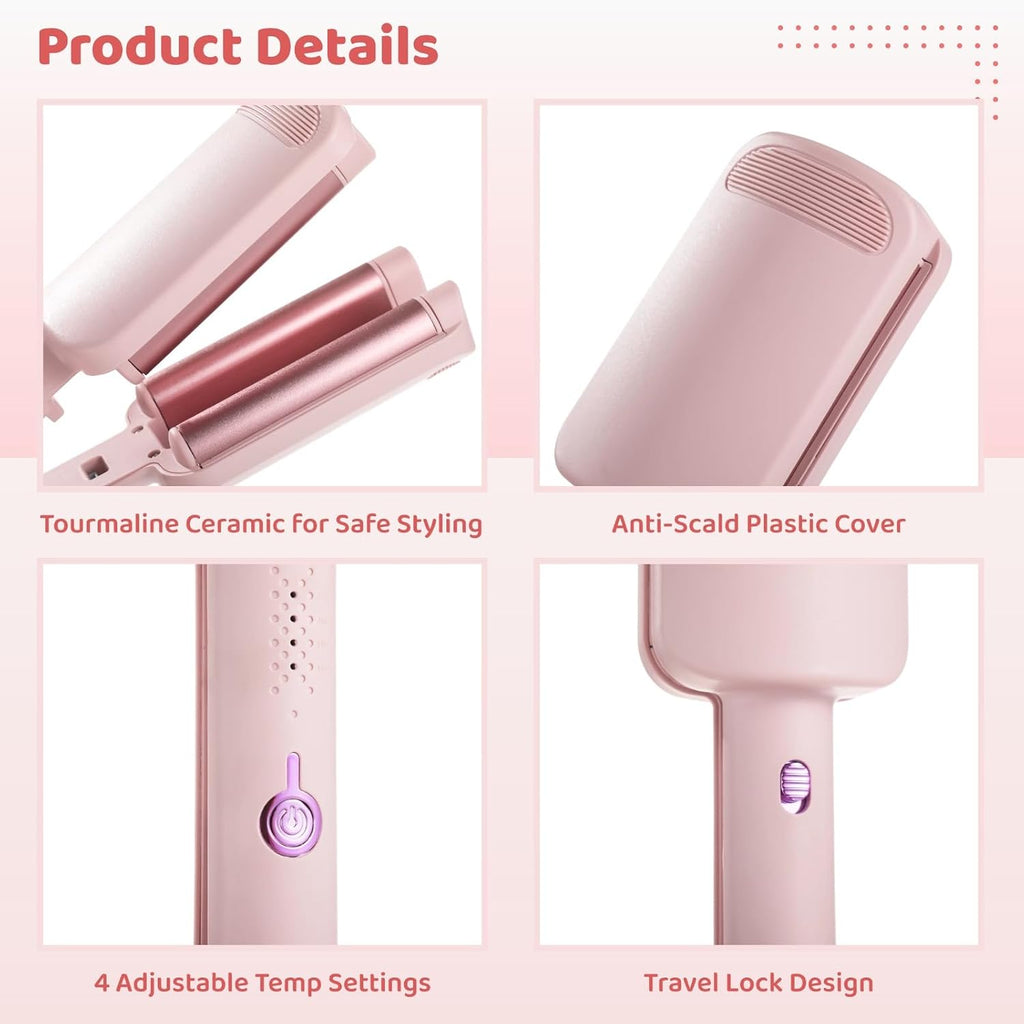 32 mm Hair Waver Curling Iron, Deep Wave Crimper with Ceramic Glaze Coating, 4 Temperature Settings, Even & Fast