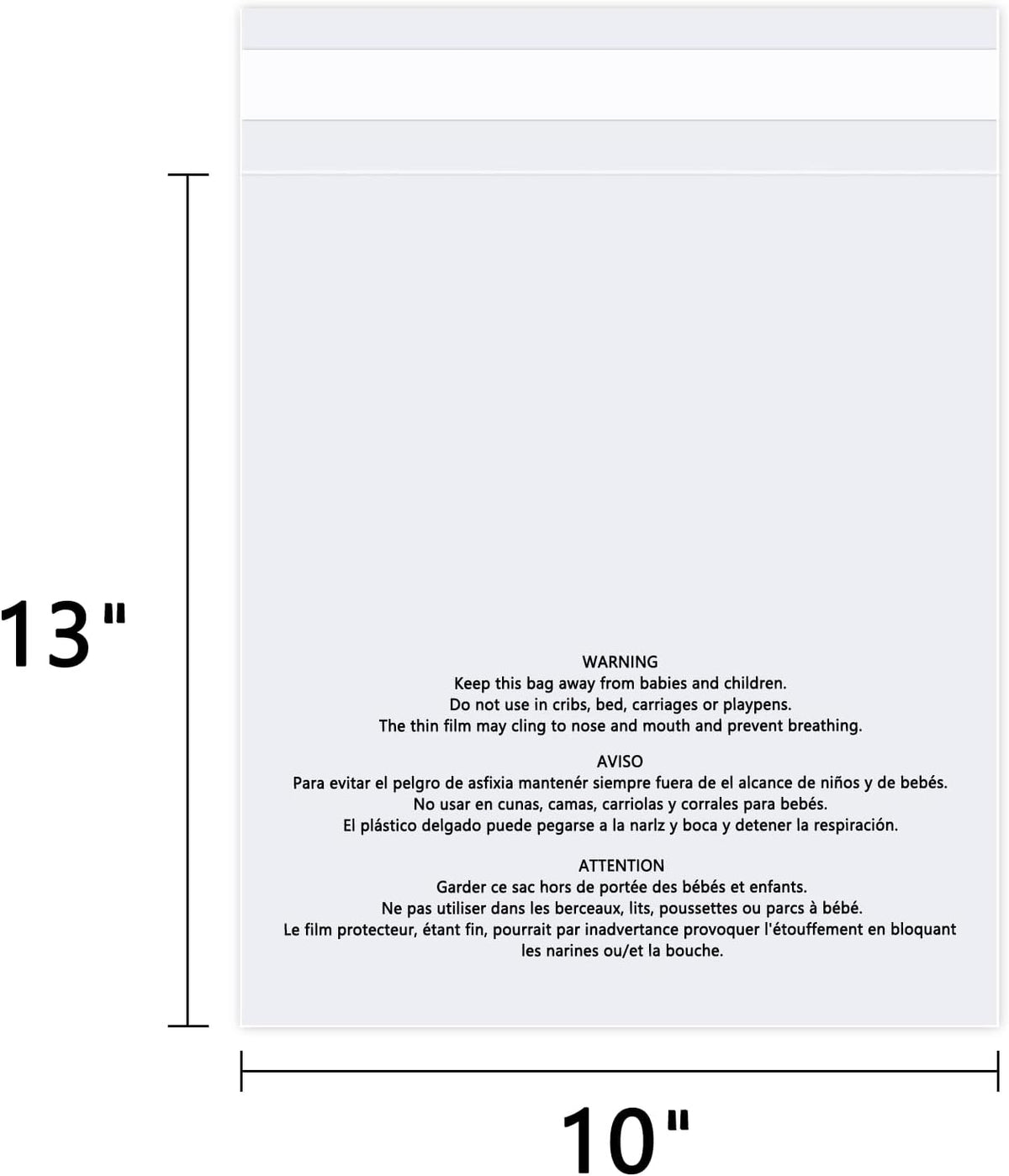 10" x 13" (100 Count) Clear Poly Bags with Suffocation Warning