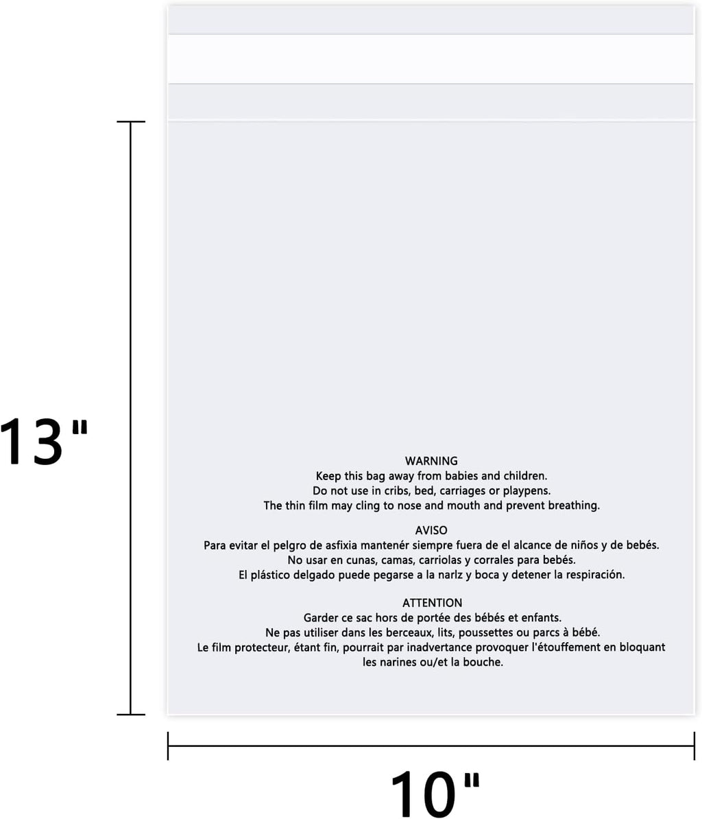 10" x 13" (500 Count) Clear Poly Bags with Suffocation Warning