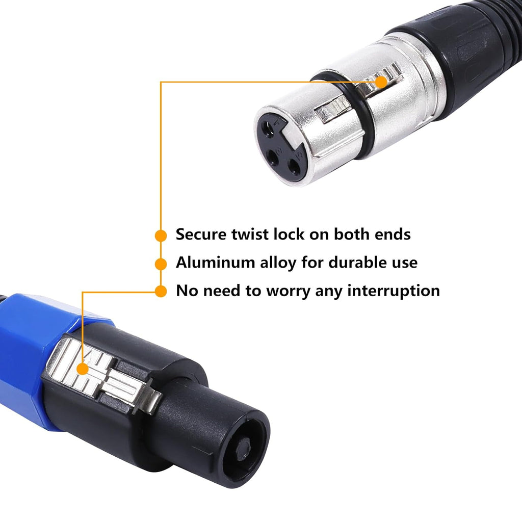 15 Feet Pack of 2 SpeakOn to XLR Cable - 2pcs Speak-On Male to 3 Pole XLR Female Extension Wire - 15ft. DJ PA Stage