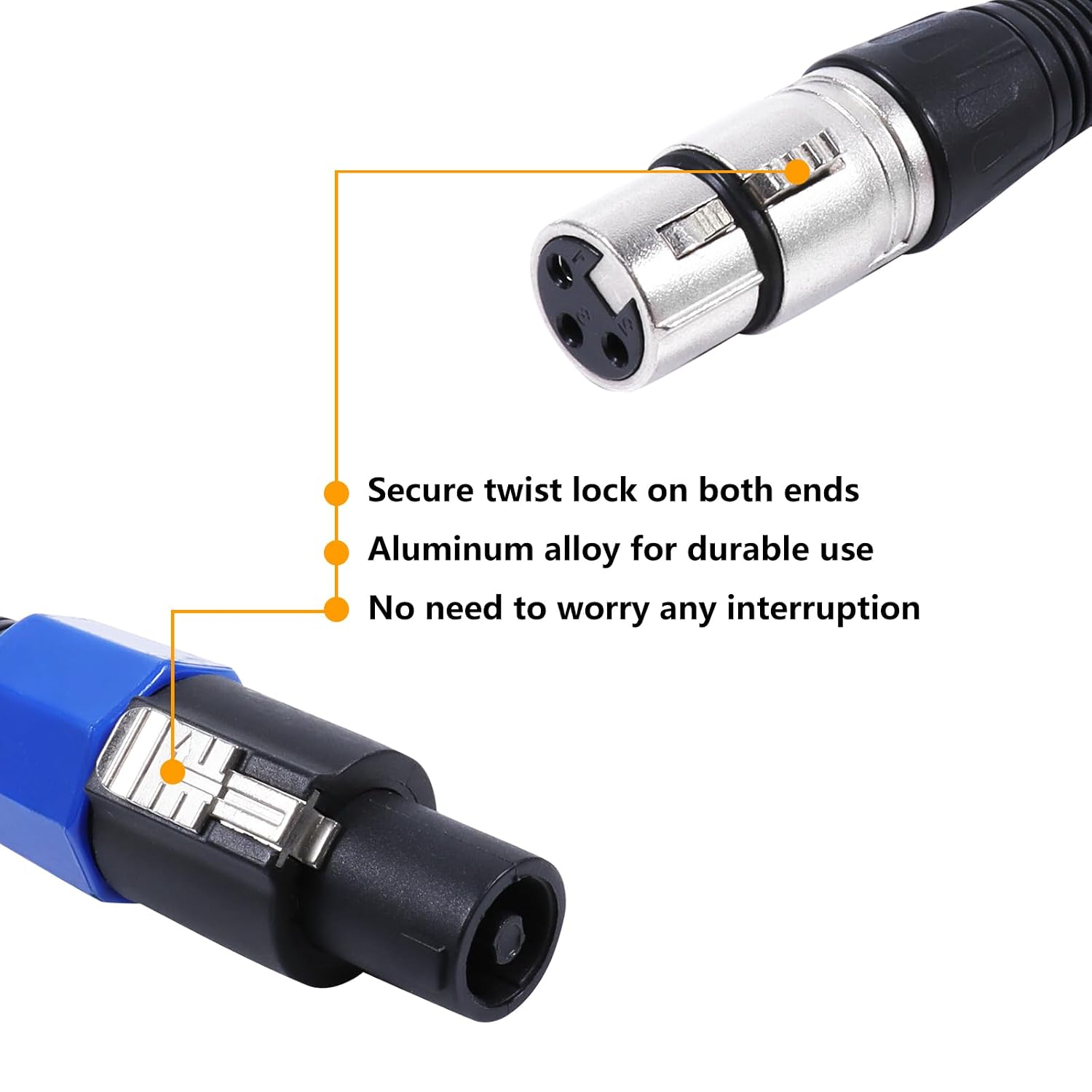 15 Feet Pack of 2 SpeakOn to XLR Cable - 2pcs Speak-On Male to 3 Pole XLR Female Extension Wire - 15ft. DJ PA Stage