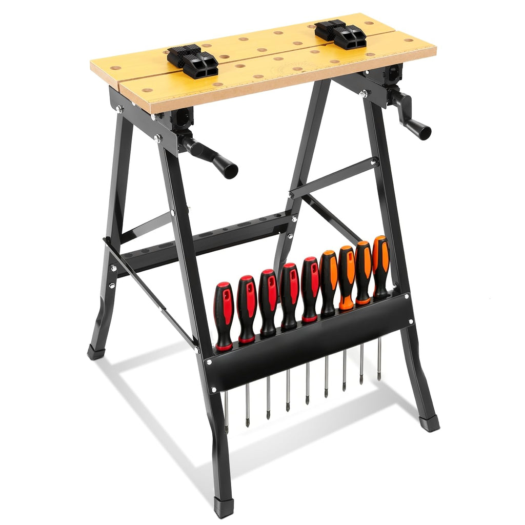 Folding Workbench w/Vise, 10-14" Clamp, Angles 0/45/90, 220Lb