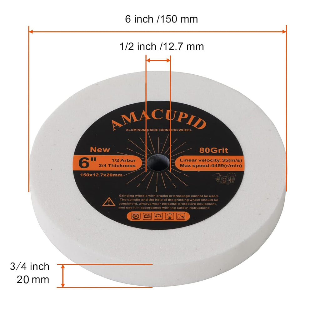 Bench Grinder Wheels 80 Grit 6 inch. Grinding Sharpening Various Steels