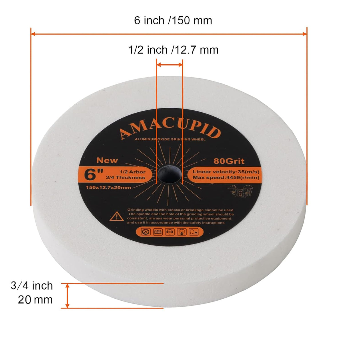 Bench Grinder Wheels 80 Grit 6 inch. Grinding Sharpening Various Steels