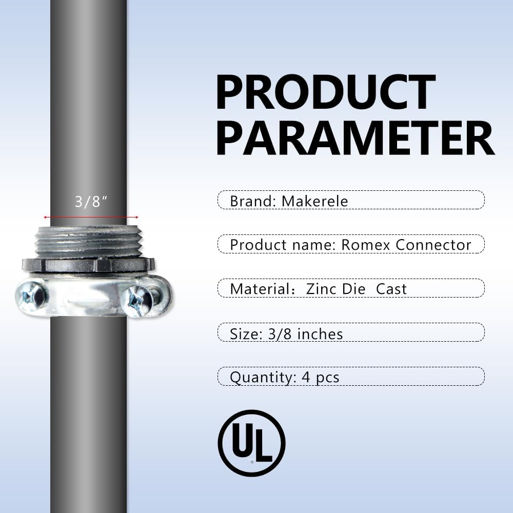 MAKERELE 4-Pack 3/8 Inch Clamp Type Cable Connectors