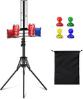 Cornhole Scoreboard with Drink Holder, Height Adjustable Foldable Cornhole Score Keeper with Storage Rack Includes 4
