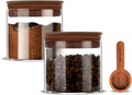 17 oz Coffee Canister with Scoop and Wooden Lids, Airtight Glass Coffee Beans Storage Container Sets of 2 for Ground