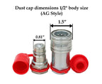 1/2" AG Style Dust Caps,Plug cover Hydraulic quick coupler 6 Sets (Red, Green, Yellow, Grey, Blue, Black)