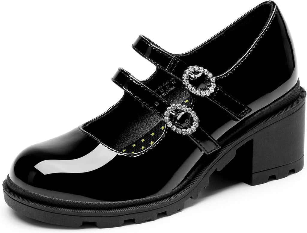 Mary Jane Shoes for Girls Platform School Uniform Party Chunky Dress Heel Double Straps Flats for Little Big Kid