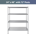 24" x 48" NSF Chrome 4-Shelf Kit with 72" Posts, Commercial Storage Rack Unit, Heavy Duty Storage Shelving, Wire
