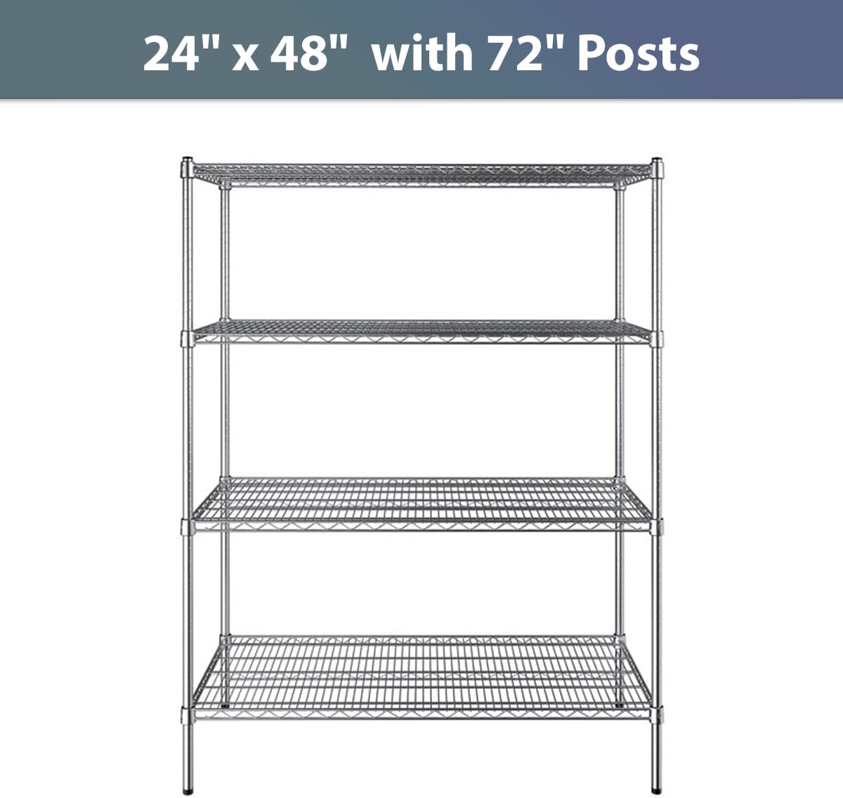 24" x 48" NSF Chrome 4-Shelf Kit with 72" Posts, Commercial Storage Rack Unit, Heavy Duty Storage Shelving, Wire